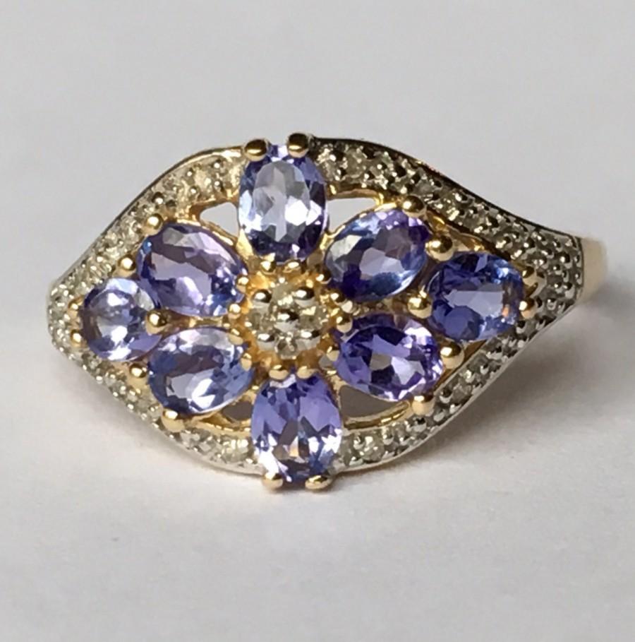 Свадьба - Vintage Tanzanite Ring. Diamond Accents.  14k Yellow Gold. Estate Jewelry. Unique Engagement Ring. December Birthstone. 24th Anniversary.