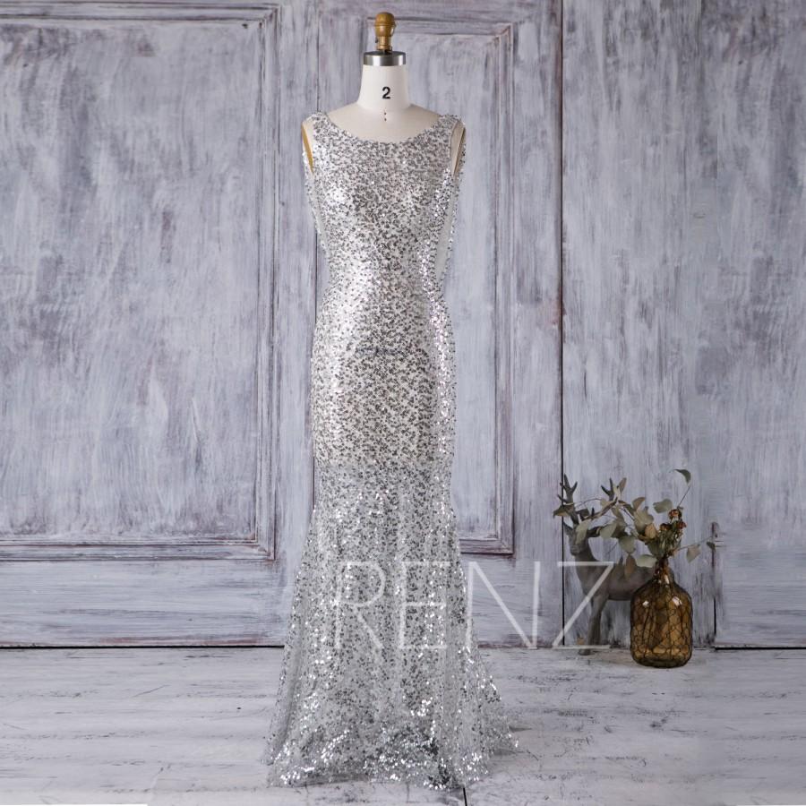 Mariage - 2016 Silver Sequin Bridesmaid dress, Scoop Neck Luxury Sequin Evening Gown, Cowl Back Mother Of Bride Dress, Long Cocktail Dress (XQ045C)