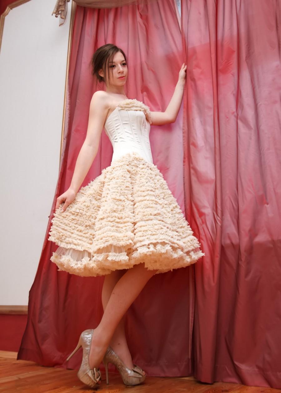 Mariage - Short wedding dress with corset in cream color, Short bridal dress, Reception wedding dress, Sleeveless Wedding Dress