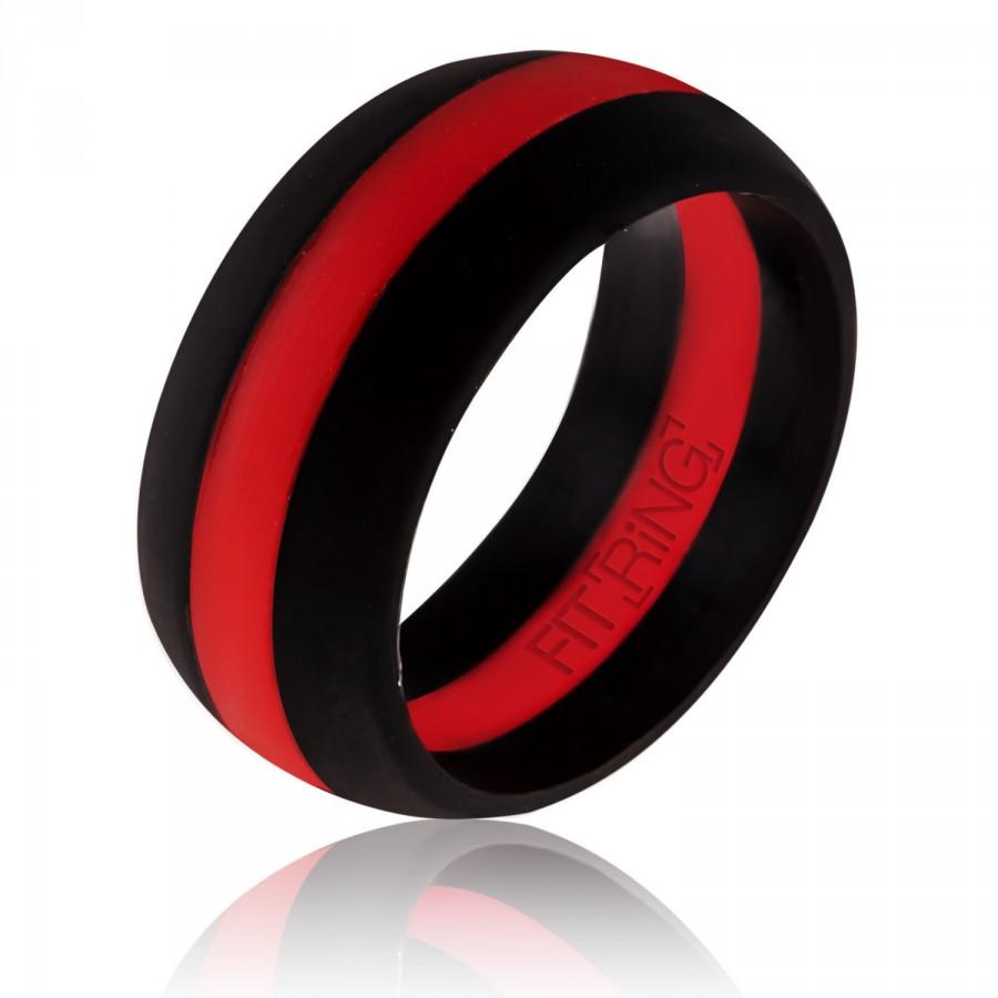 Свадьба - Fit Ring ™ Powered by Arthletic™ - Men’s Silicone Wedding Ring Thin Red Line