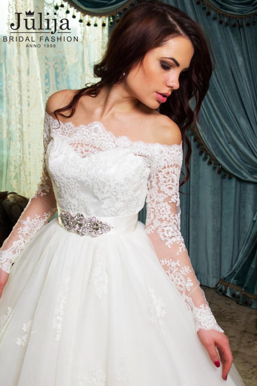 زفاف - Ball gown lace with long sleeve wedding dress Nanuli, princess , long lace sleeves, closed back lace,  luxury wedding dress, princess bridal