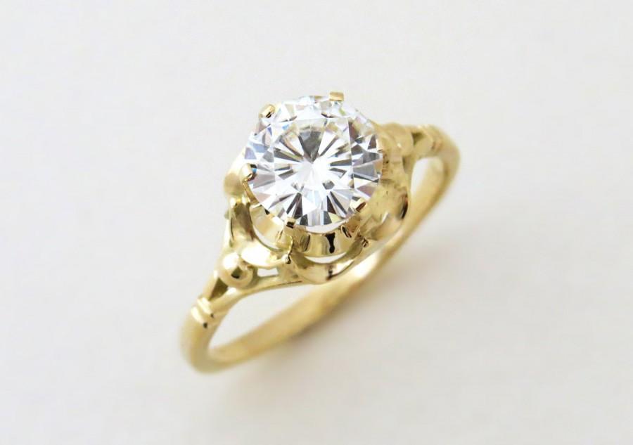 زفاف - Valentines day gift, white topaz engagement ring, Vintage style unique engagement ring, topaz gold ring, 14k gold topaz ring, big stone ring