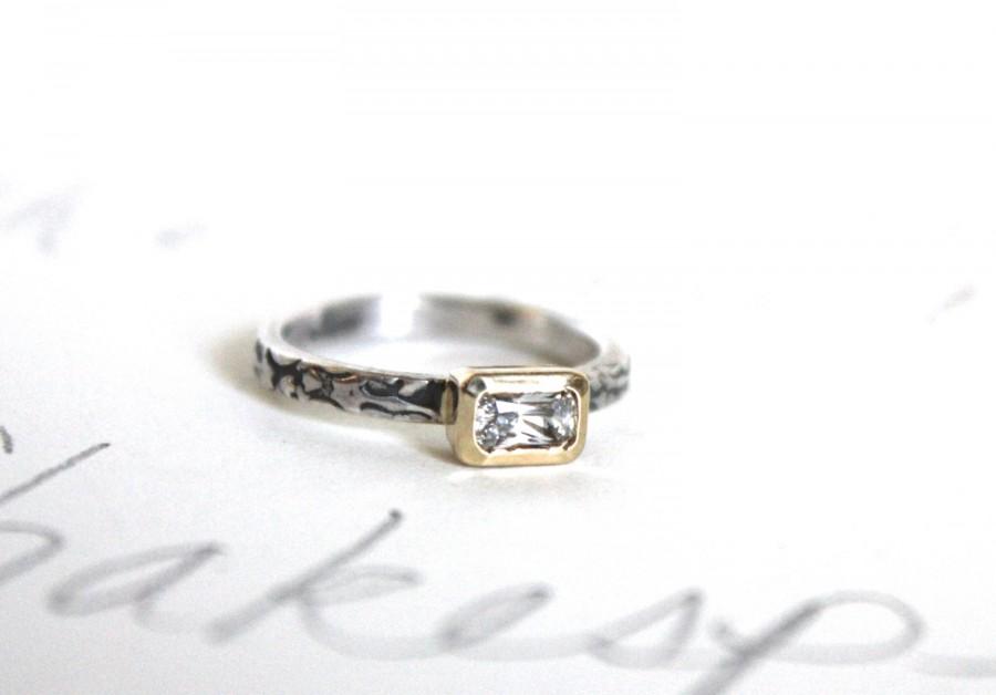 Wedding - sale alternative engagement ring . white sapphire engagement ring . engraved tudor rose engagement ring . ready to ship size 5.5 6