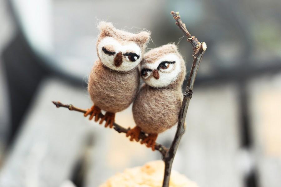 Mariage - Felted Wedding Cake Topper - Owls