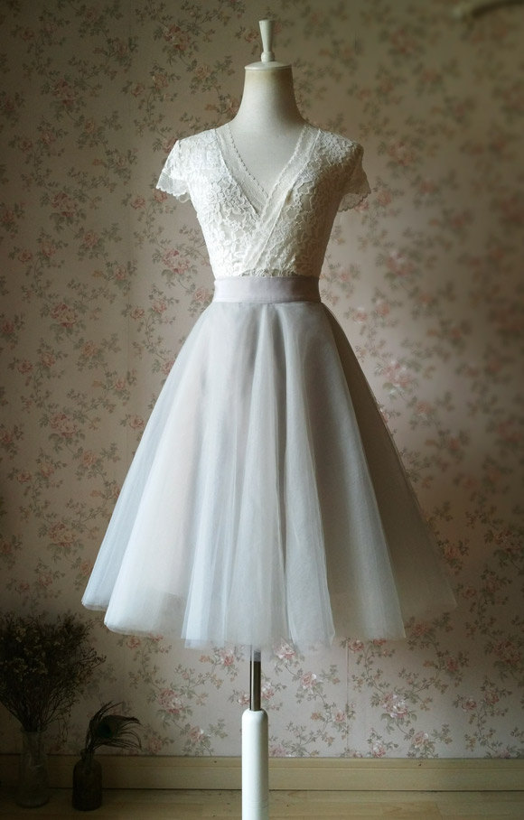Wedding - 2016 Knee Length Tulle Skirt Gray Skirt Women Tulle Skirt. Gray Wedding. Adult Bachelorette Tutu. Gray Party Skirt (BD18)