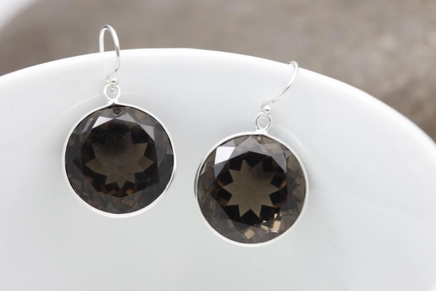 Hochzeit - Smoky Quartz earrings , Dangle earrings, Smoky quartz, Silver earrings, round stone, drop earrings, new year gift