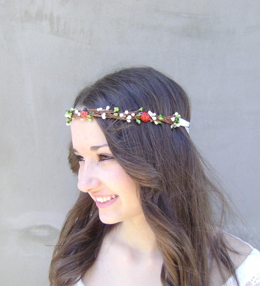 Mariage - ladybirds headband, wedding headpiece, Rustic wedding wreath, bridal headpiece, Boho wedding headpiece flower halo flower girl crown floral