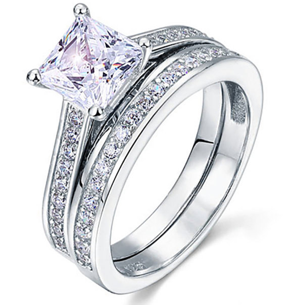 Wedding - 1.5 ct Engagement Ring Set, Wedding Promise Set , Sterling silver, Vintage Style Bridal Rings, wedding ring, promise ring, anniversary ring,