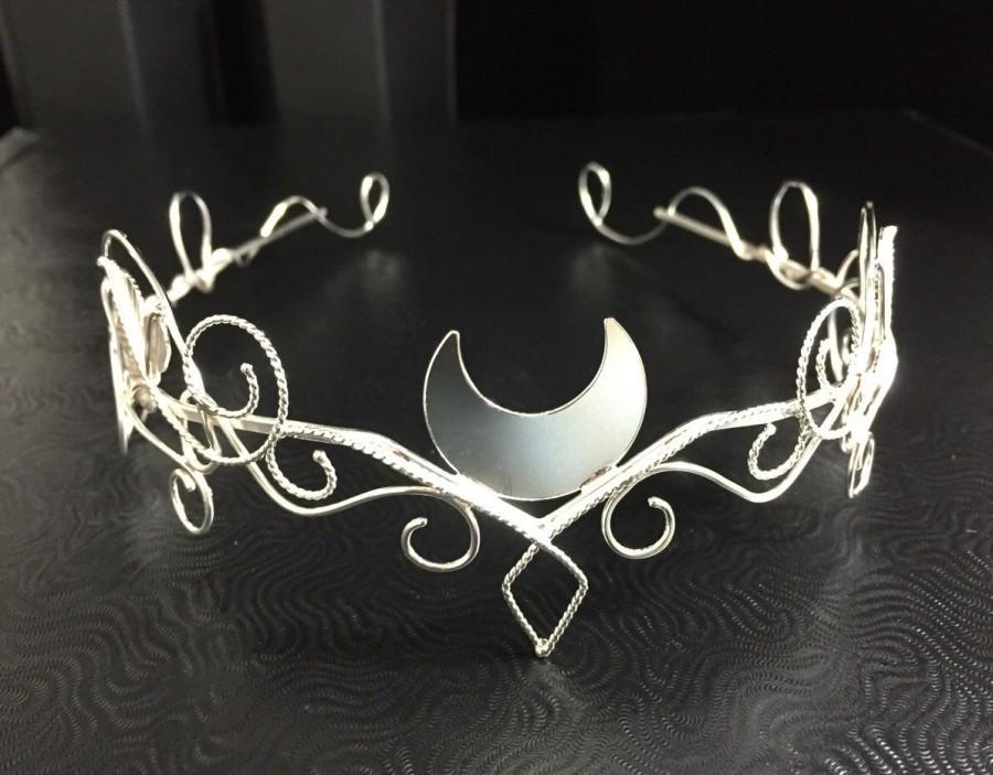 Wedding - Silver Moon Elvish Circlet, Woodland Crescent Moon Tiara, Artisan Wire Work Circlet Handmade, OOAK Bridal Circlet, Handfasting Circlet