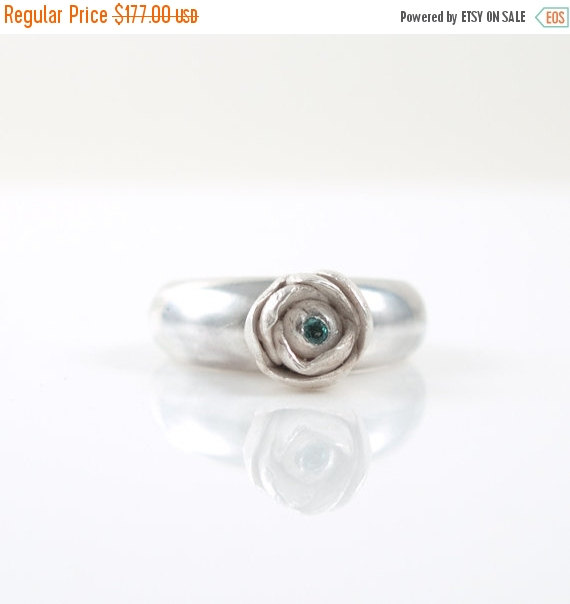 زفاف - SALE Emerald Flower Engagement Ring ,Sterling Silver Gemstone Ring 2mm Emerald Stone , Peony Flower Ring Hand Sculpted Cast, May Birthstone