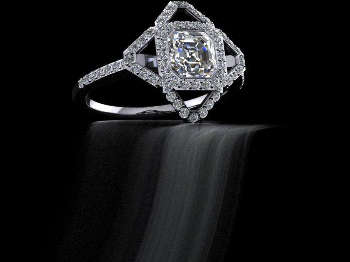 Свадьба - Compass Points Asscher Diamond Ring 14K Gold