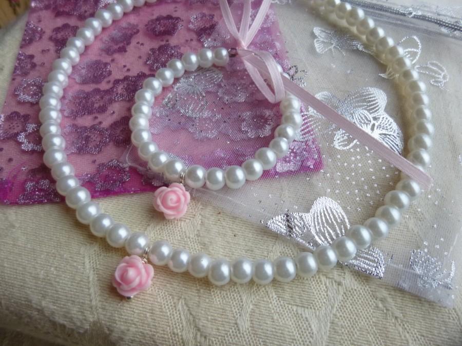 Wedding - Pearl Flower Girl Jewelry Set, Pearl Flower Girl Necklace, Pearl Flower Girl Bracelet, Pearl Childrens Jewelry, Pearl Girls Jewelry