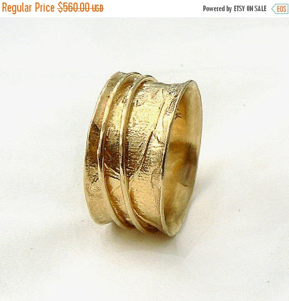 Hochzeit - SALE Beautiful semiwide gold spinner ring, women's wedding ring,  two spinning hoops,  14k gold, Ilan Amir, meditation ring, lightweight rin