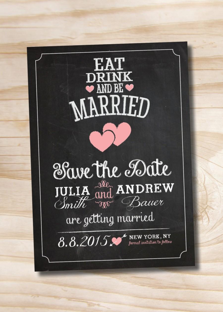 Hochzeit - CHALKBOARD HEARTS Blackboard Chalkboard save the date wedding Invitation - Printable digital file or printed invitations