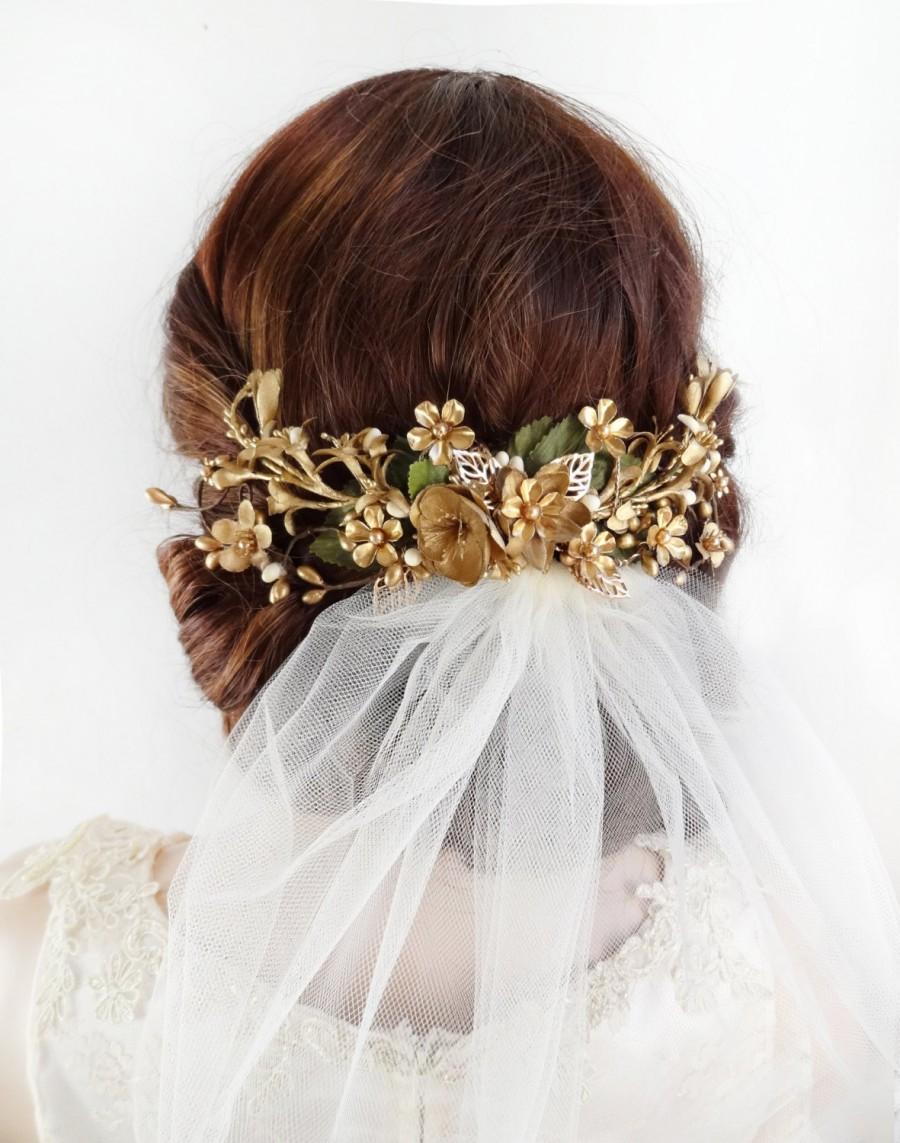Mariage - gold hair vine, gold wedding headpiece, gold hair clip,  gold flower hair comb, bridal headpiece, wedding hair piece, bridal hair piece