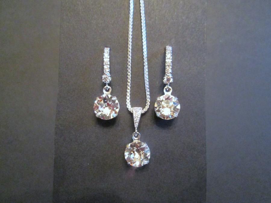 زفاف - Small Clear Crystal  Bridesmaid Jewelry Set/ Junior Bridesmaid / Bridesmaid Earrings/Swarovski Earringsl/Flower Girl/Swarovski Necklace