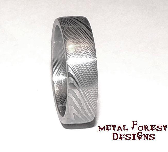 Wedding - Stainless Damascus Steel Ring, Stainless Steel Wedding Band, Wedding Ring, Damascus Ring