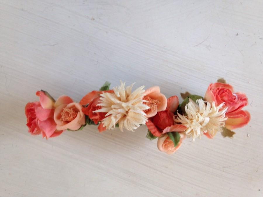زفاف - Romantic hair clip band flower orange flowers hair handmade