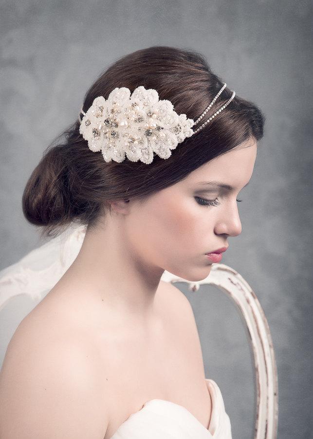 Hochzeit - Bohemian Bridal Headpiece, Boho Bridal Headpiece. Crystal Beaded Headpiece. lace beaded headpiece. Wedding beaded headpiece. MOD558