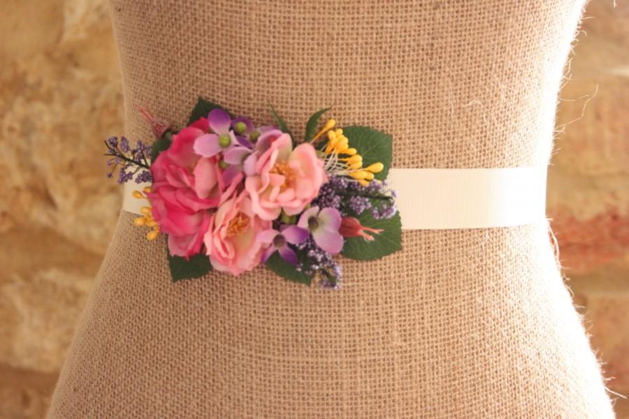 Hochzeit - 50% off marked price use code DIS50 - Summertime wedding sash, floral wedding sash, bridal sash, flower wedding belt, flower bridal sash