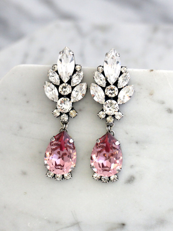 Mariage - Blush Chandelier Earrings, Blush Pink Long Earrings, Bridal Blush Dangle Drop Earrings, Antique Pink Chandelier Earrings, Vintage Earrings