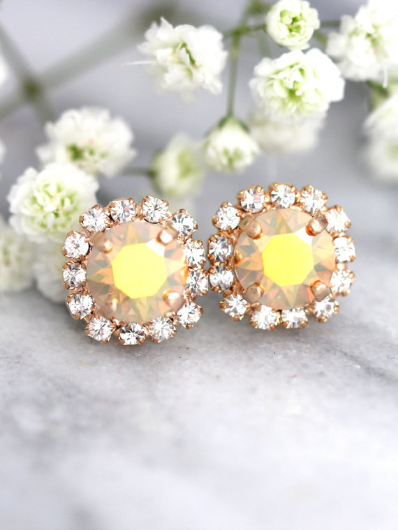Свадьба - Yellow Earrings, Yellow Metallic Sunshine Earrings, Swarovski Crystal Gold Earrings, Bridal Yellow Metallic Earrings, Bridesmaids Earrings