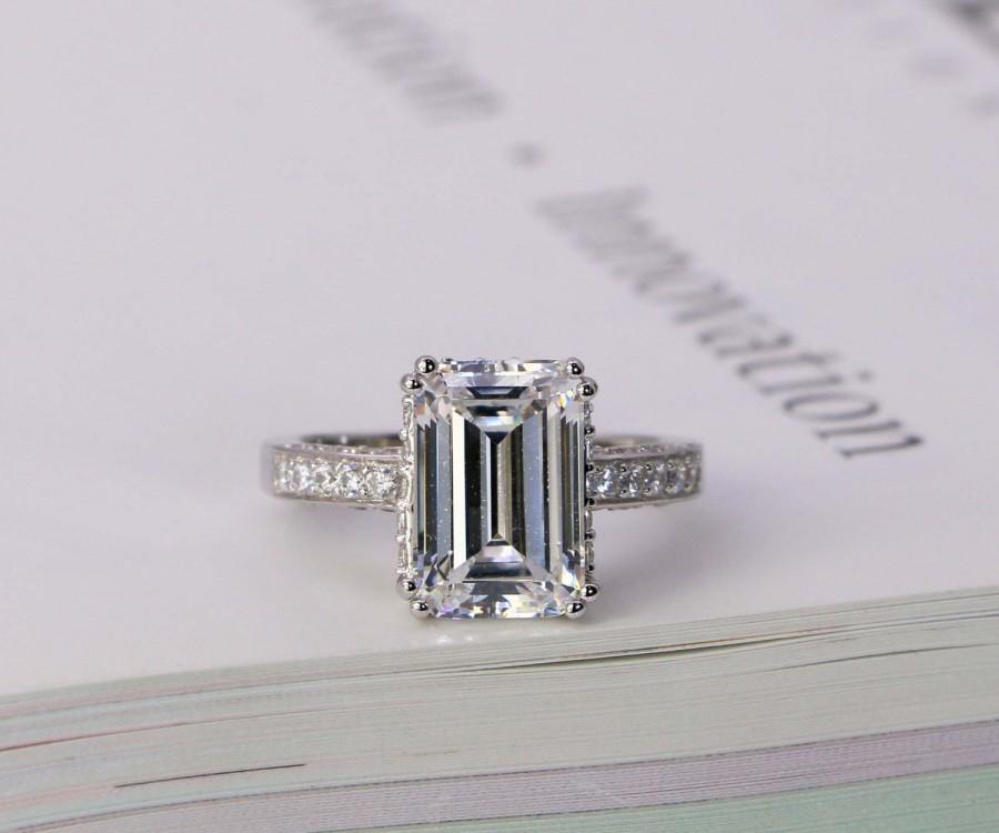 Hochzeit - Emerald Cut Ring - Engagement Ring - Solitaire Ring - CZ Wedding Ring - Promise Ring - CZ Ring - Cocktail Ring - 5 Carat - Sterling Silver