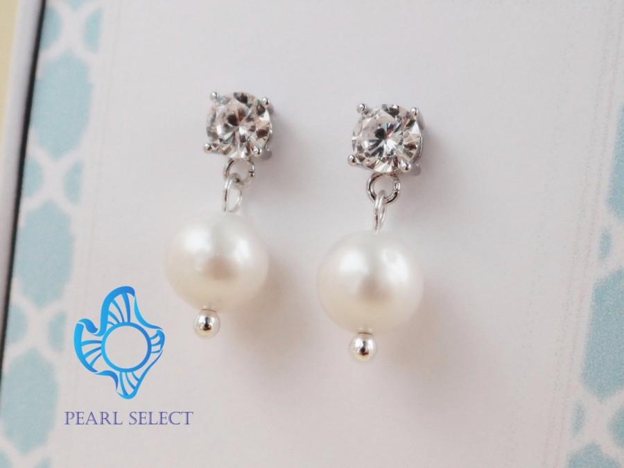 Свадьба - pearl earrings,bridesmaid gift,bridesmaid earrings,real pearl earrings,Wedding Earrings, Crystal Pearl Bridal Earrings sterling silver