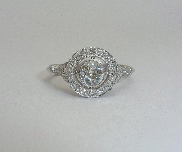 Hochzeit - Edwardian 0.68ct Diamond Target Ring in Platinum