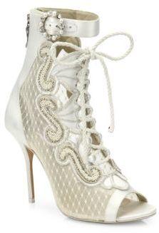 Wedding - Sophia Webster Selina Embroidered Satin & Lace Booties