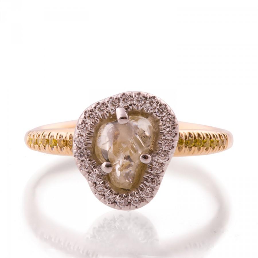 زفاف - Raw Diamond Ring - 18K Gold and Rough Diamond engagement ring, Unique Engagement ring, rough diamond ring, raw diamond engagement ring