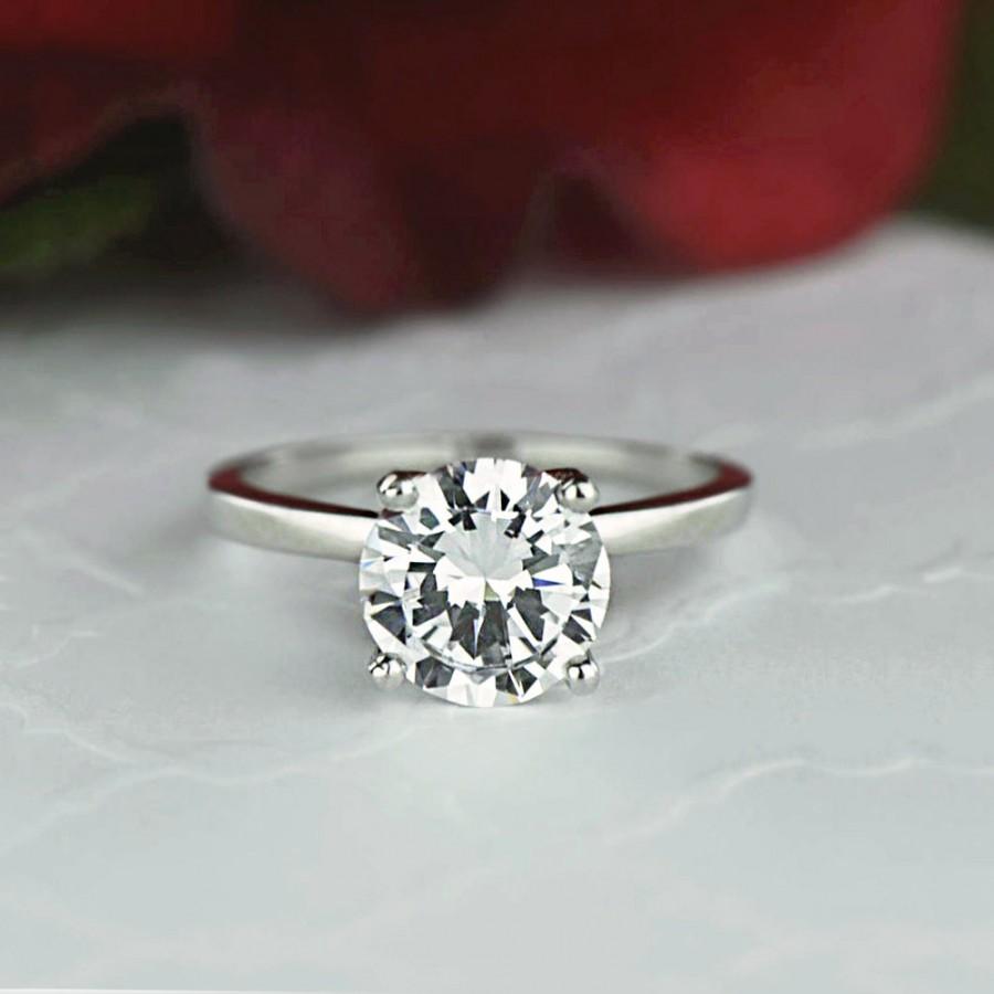 Wedding - 2 ct Classic Solitaire Engagement Ring, Man Made Diamond Simulant, 4 Prong Wedding Ring, Bridal Ring, Promise Ring, Sterling Silver