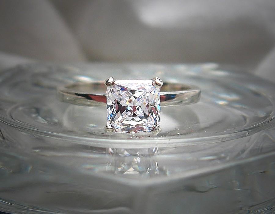 Mariage - Warm White 6mm Square Radiant Cut Cubic Zirconia Sterling Silver Solitaire Ring Made to Order