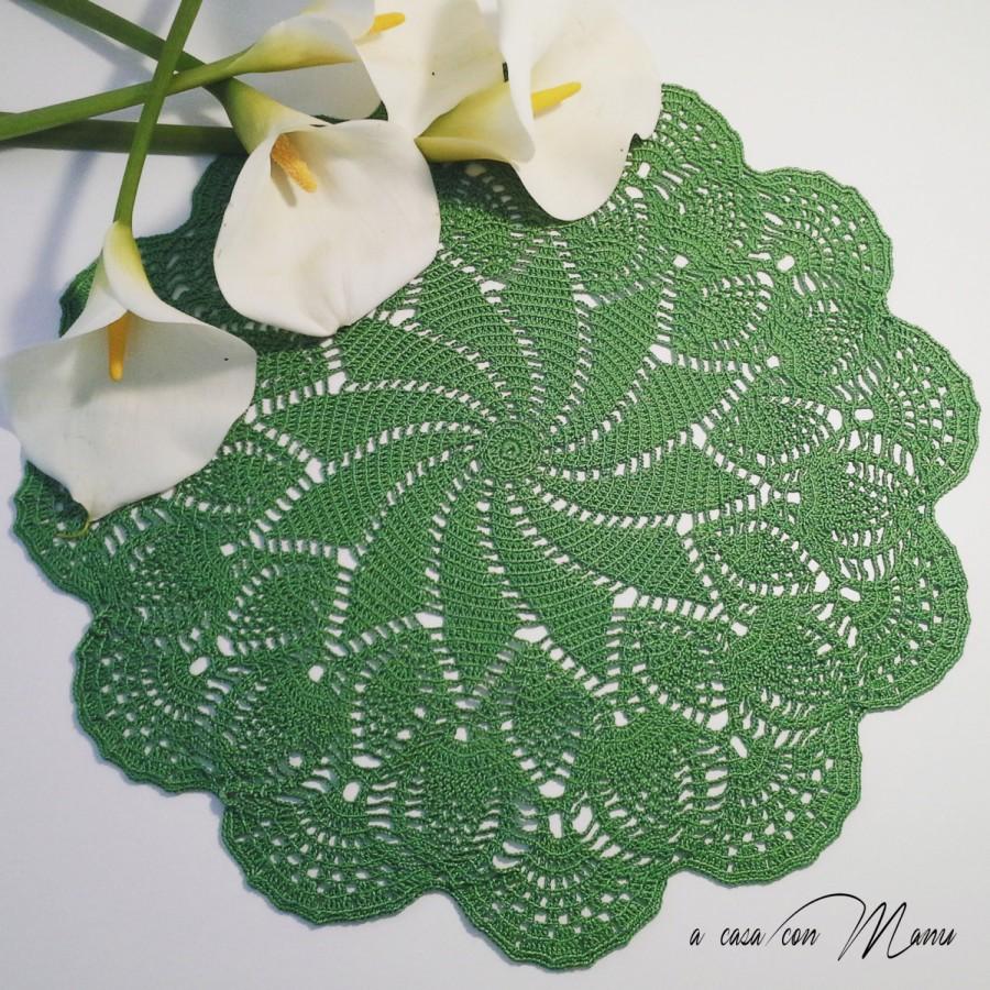 Hochzeit - Centrino verde all'uncinetto - Green doily crocheted - Doily -  Centrino realizzato a uncinetto -Fatto a mano in Italia
