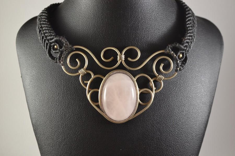 زفاف - macrame necklace,micro macrame,handmade choker,rose quartz,handmade macrame necklace