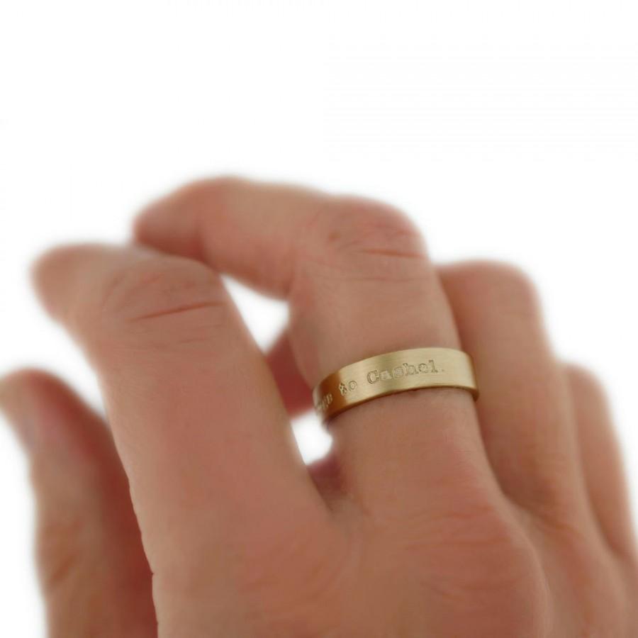 زفاف - Classic Solid 14K Gold Ring Hand Stamped Phrase Custom Personalized Wedding Band Engraved Artisan Handmade Fine Designer Fashion Jewelry