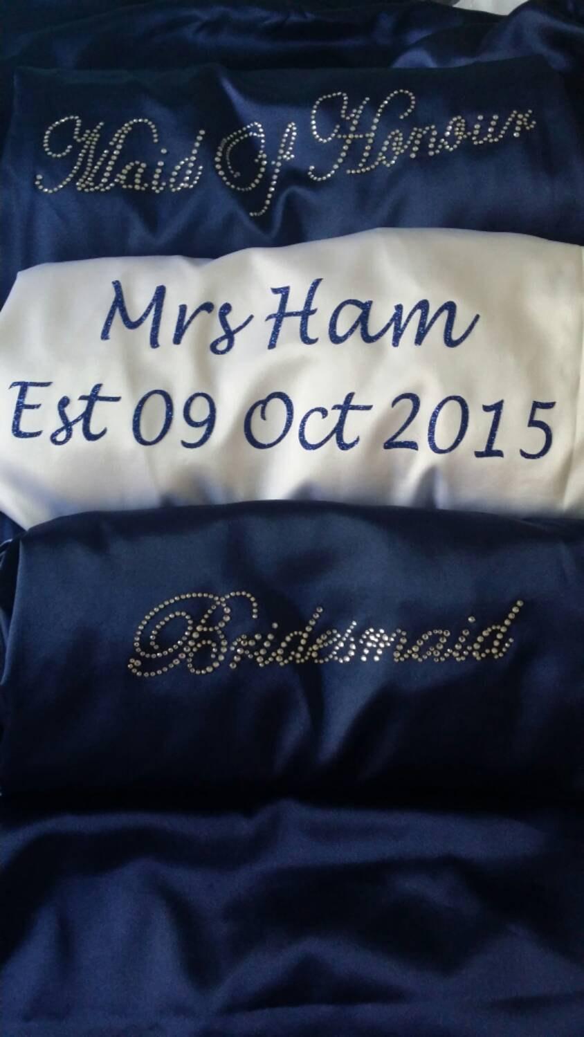 Hochzeit - Personalized Satin "Mrs. ____" Bridesmaid Robe Satin Bridal Party Robe Bride Robe Customize Using Any Wording Wedding Gift Lingerie