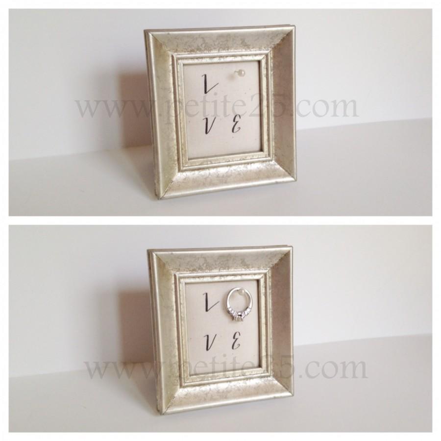 Mariage - Wedding ring holder rectangle silver frame: engagement ring holder, bridal shower gift, for her, ring stand