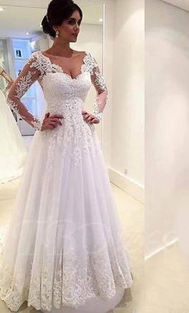 Свадьба - Other V-Neck Backless Long Sleeve Court Lace Dress, $150 Size: 10 