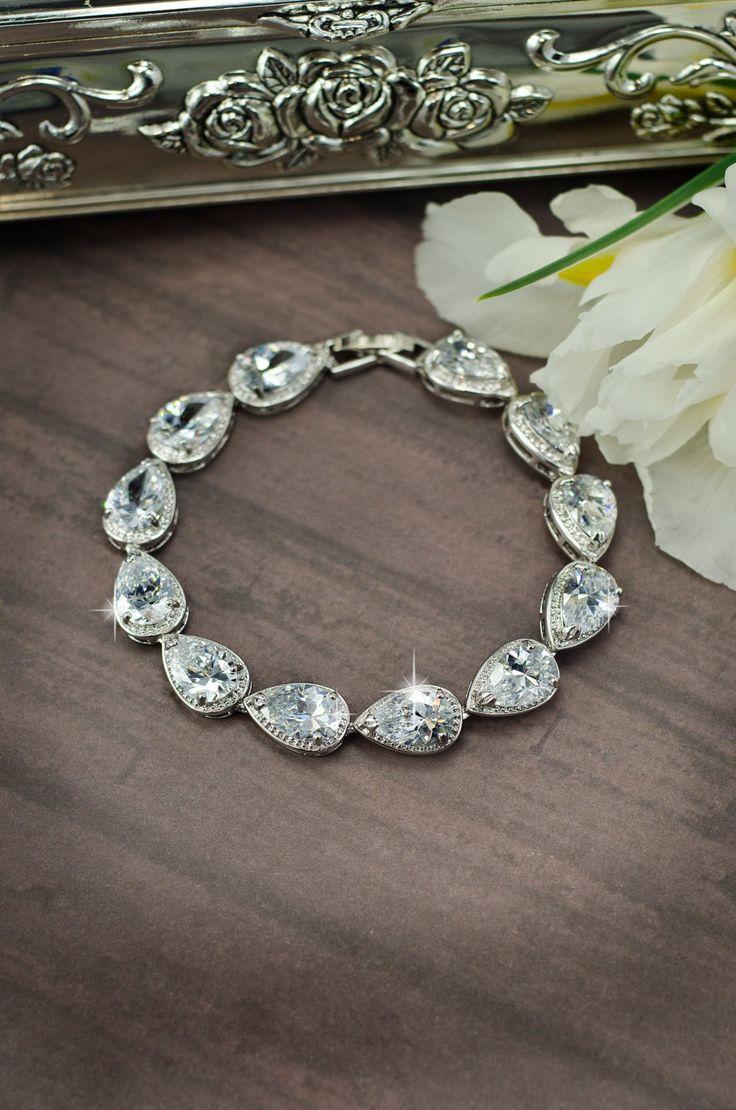 زفاف - Bridal Bracelet Wedding Bracelet Crystal Bracelet CZ Bracelet Silver Bracelet Cubic Zirconia Bracelet Silver Bridal Jewelry Wedding Jewelry