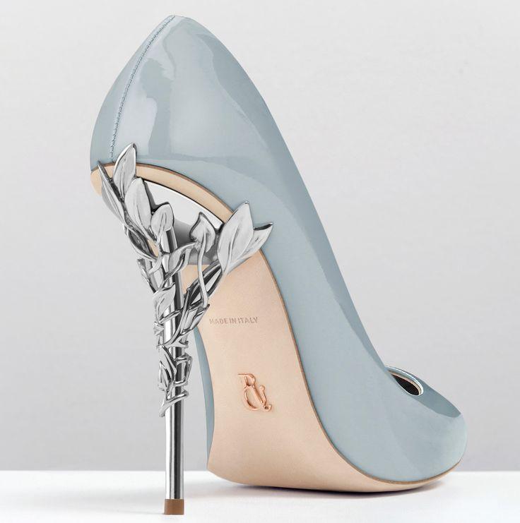 Mariage - Eden Heel Pump-38-Sky Blue Patent With Silver Leaves