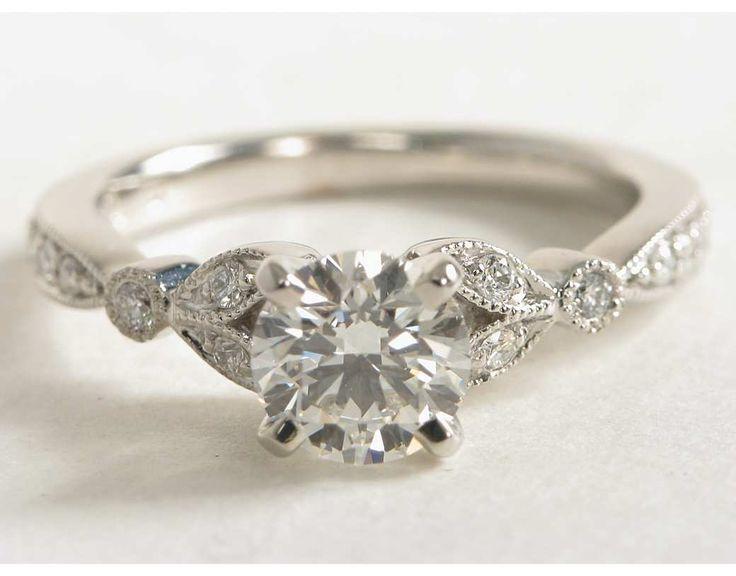 Wedding - Petite Vintage Pavé Leaf Diamond Engagement Ring In 14k White Gold (1/5 Ct. Tw.)