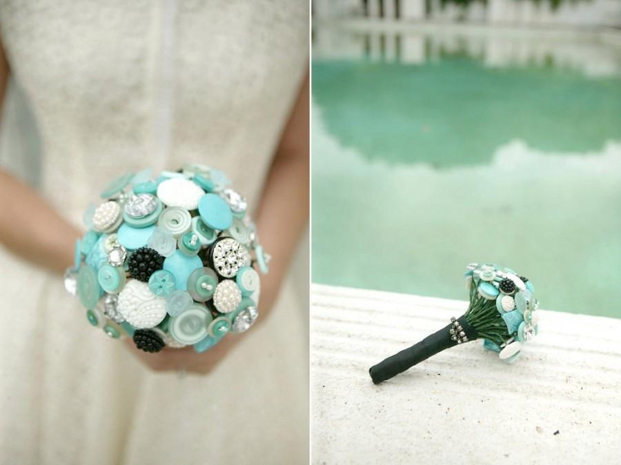 Wedding - The Audrey Hepburn Bouquet - Aqua button bouquet