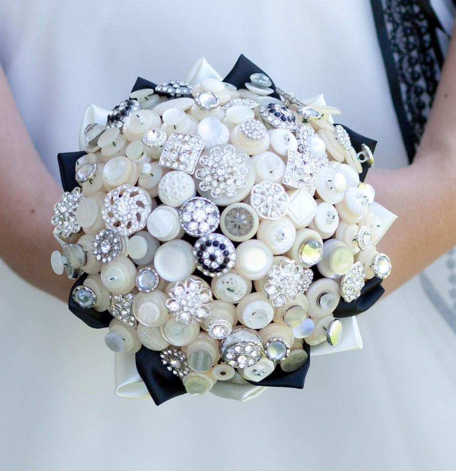 Wedding - The Deluxe Bassey Button Bouquet - Ivory Vintage Buttons and Rhinestone Buttons