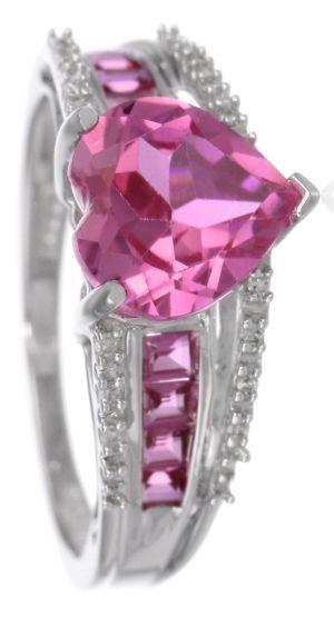 زفاف - White Gold Pink Sapphire With Diamond Heart Ring 
