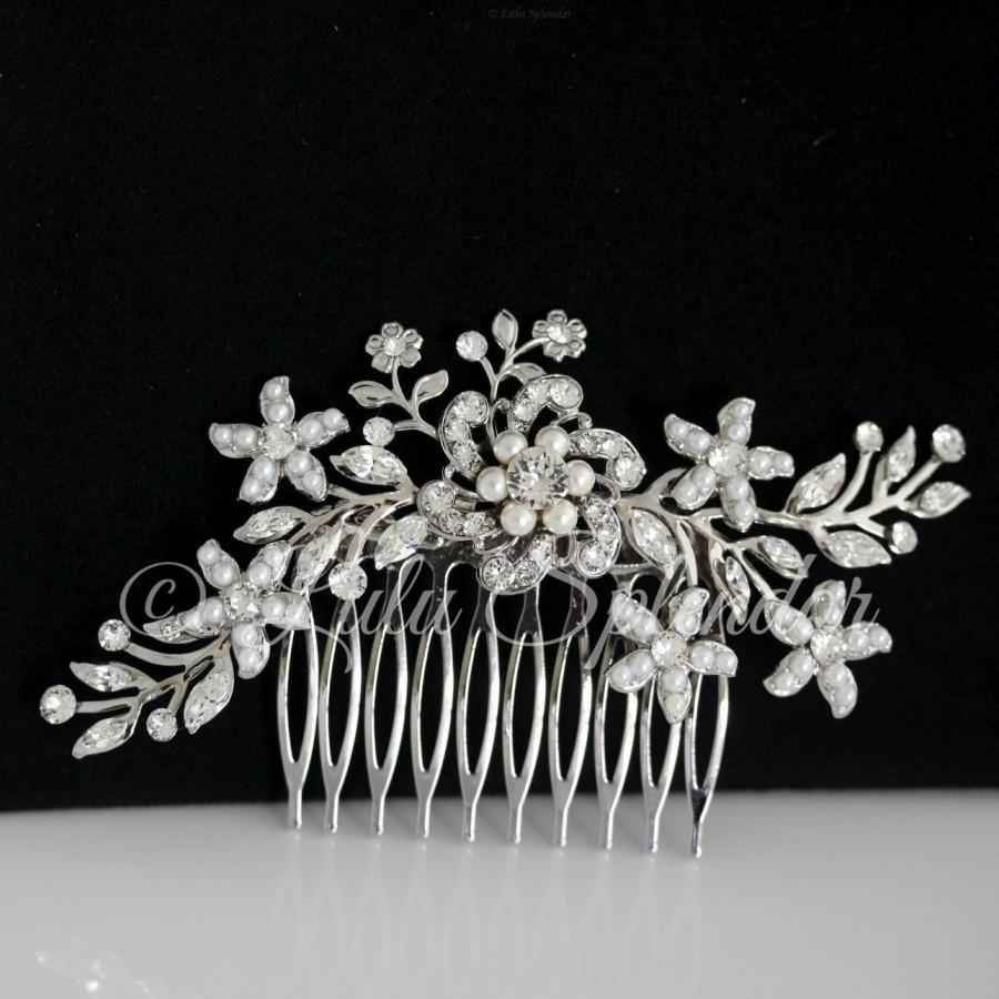 زفاف - Wedding Hair Comb Swarovski Rhinestone Pearl Bridal Hair comb Vintage Wedding Comb Ivory Pearl Flower Headpiece SABINE 2 HAIR PIECE