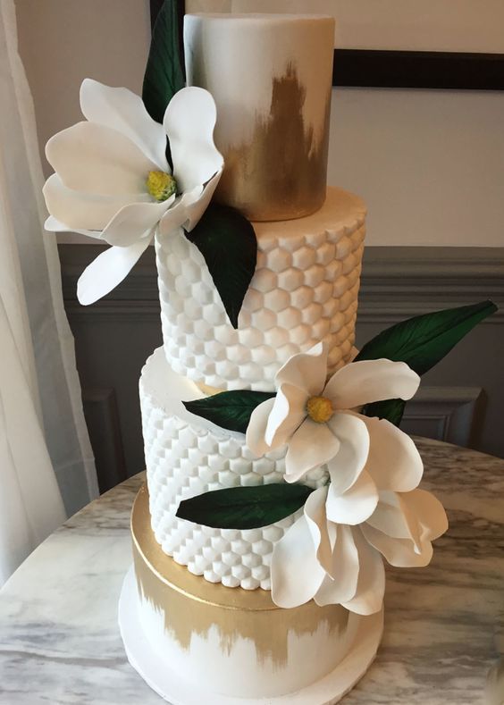 Wedding - Gold And White Wedding Cake