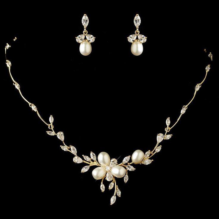 Hochzeit - Freshwater Pearl And CZ Gold Plated Wedding Jewelry Set