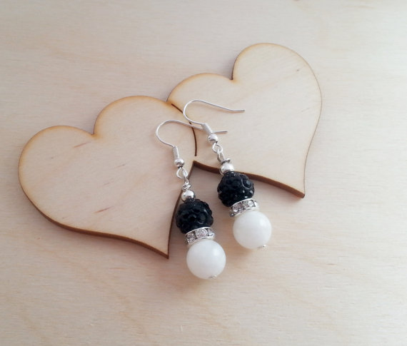 Wedding - Delicate black silver and white bride bridesmaid jewelry earrings gift package shimmering gift idea for her zircon custom colors