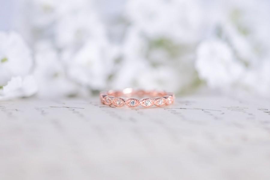 Wedding - Rose Gold Wedding Band - Art Deco Ring - Full Eternity Ring -  Stacking Ring - Marquise Ring - Dainty Band - Thin Ring - Sterling Silver